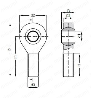 イグボール ロッドエンドベアリング 無給油タイプ（おねじ） KAR（L）M 外形図01