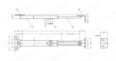 LAMP ステンレス鋼製つまみ解除式フラップステー LSP-195B、LSP-270B 外形図