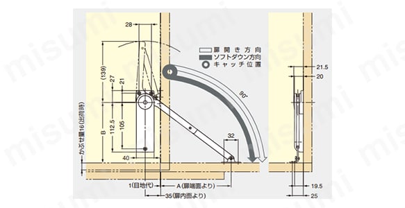 ソフトダウンステー重量扉用（2本使い用） HDS-10 使用例2
