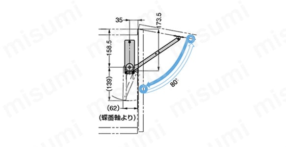 取付図−軸蝶番(平蝶番)使用時