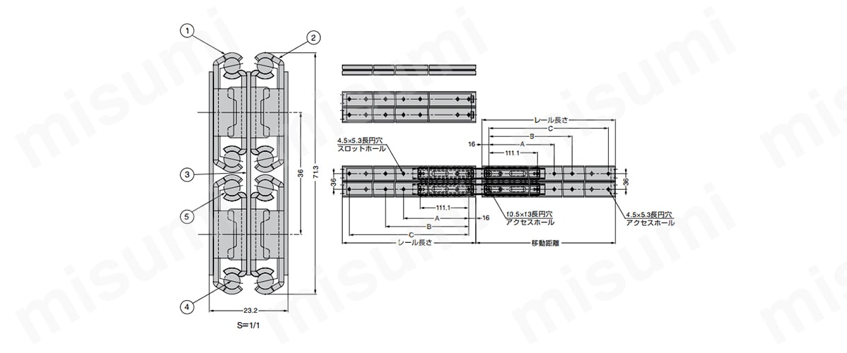 オールステンレス鋼製スライドレール 重量用 ESR10 | スガツネ工業