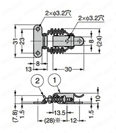 オールステンレス鋼製キャッチクリップ SCC-30 外形図