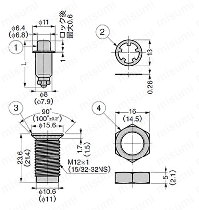 カムロックファスナー 252F型・152F型 小型フラッシュタイプ Alt: 外形図