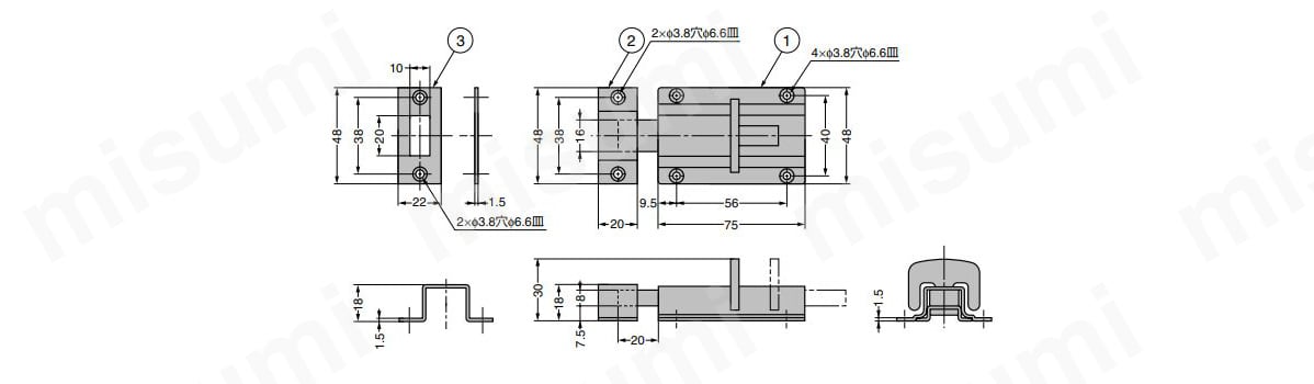 スガツネ工業 ランプ印 ステンレス鋼製引戸掘込みカマ錠 HC-30 - 1