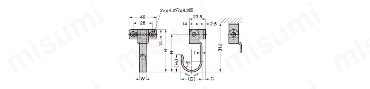 SUS製スイングフック_UC 寸法図