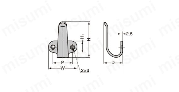 LAMP ステンレス鋼製フックハンドル 2H型 | スガツネ工業 | MISUMI(ミスミ)