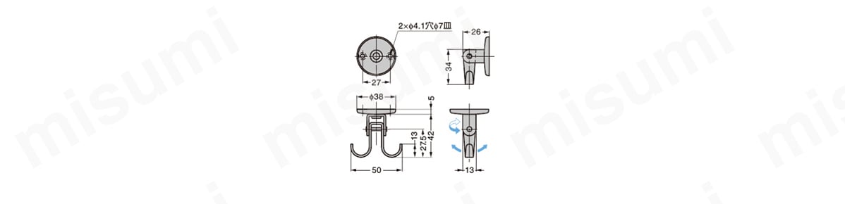 ステンレス鋼製フレックスフック RF-U50 外形図