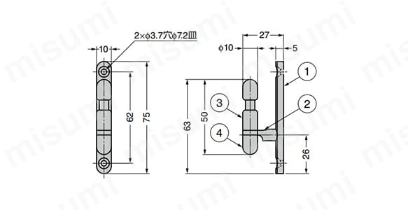 ステンレス鋼製房掛 KB-F-75 外形図