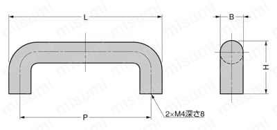 プラスチック丸棒ハンドル PC型 外形図