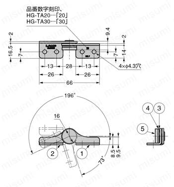 LAMP トルクヒンジ HG-TA型 外形図1