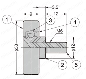 非磁性体ステンレスベアリング 外周フラットタイプ FSUS309／S3.5 外形図