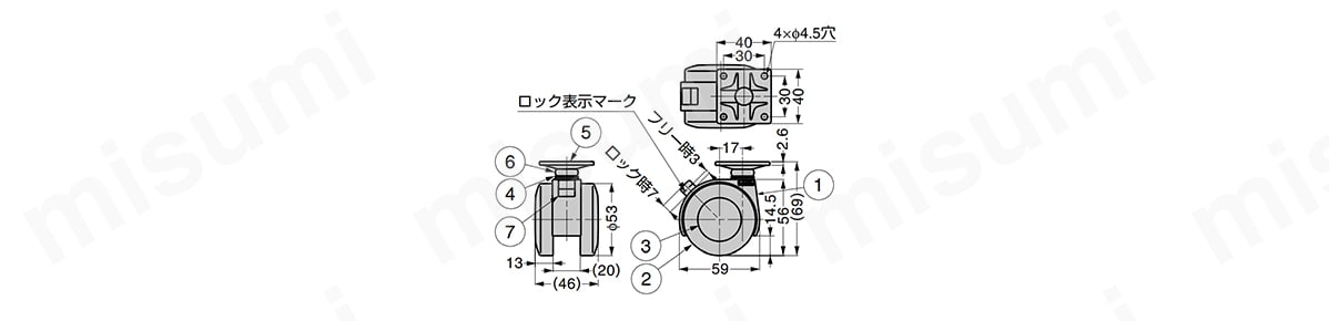 LAMP キャスター FA55P型 プレートタイプ:関連画像