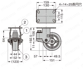 重量用ダンピングキャスター プレートタイプ固定車 TP 外形図01