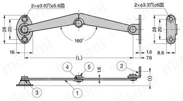 前蓋用ステー（左右あり）_S-24/S-27/S-25 外形図