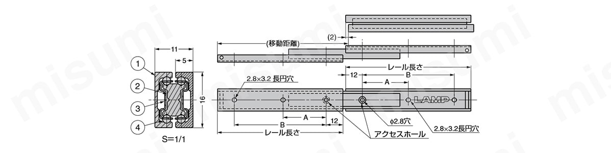 LAMP アルミ合金製ミニスライドレール AR3-16 | スガツネ工業 | MISUMI