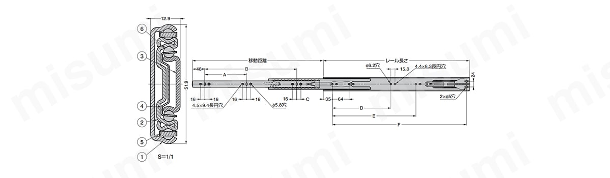 スライドレール L52145 セルフ&ソフトクロージング機構付 | スガツネ