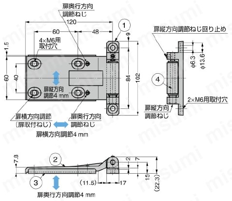 180°開き調整蝶番 217-94型（インセット扉用） 外形図