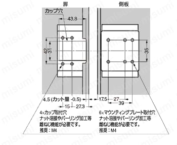 ワンタッチスライド丁番　厚扉用_H95TSZ 取付加工図