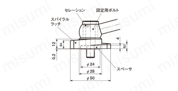 ラッチレバーの寸法図