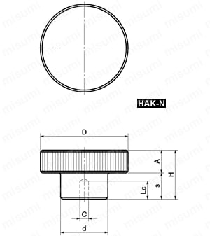 アルミローレットハンドル_HAK 外形図01
