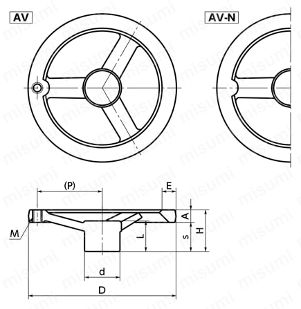 アルミハンドル_AV 外形図