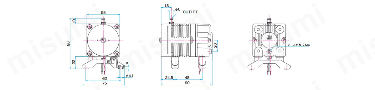 AC0102シリーズの取付寸法図