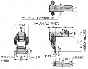 LAMP ステンレス鋼製コーナーファスナー STF-C64A ばね付・STF-C64B ばねなし Alt: 外形図1