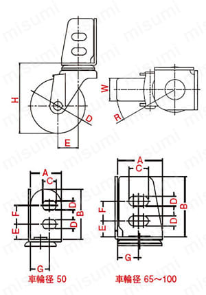SA-S型自在車アングル式（ストッパー付） 外形図