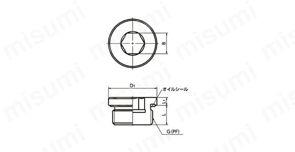 フランジ付き六角穴付きスクリュープラグ SPN-Lの寸法図