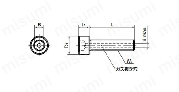 チタン六角穴付きボルト（ガス抜き穴つき）SVSTの寸法図