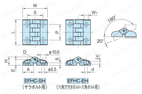 エンプラ フラット ヒンジ（カバータイプ）（EFHC4850） 外形図