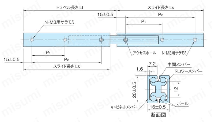 アルミスライドレール （ARS20D） 外形図