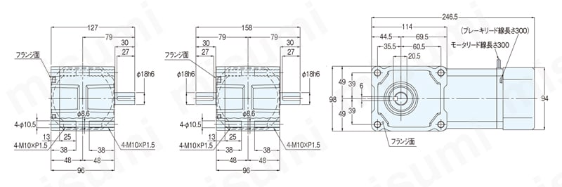 GTR ギアモータ（15W～90W） 同心中空軸/同心中実軸・ブレーキモータ付 外形図4