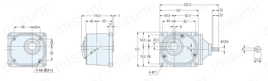 GTR ギアモータ 両軸型減速機 （0.1kW～2.2kW）中空軸 外形図1