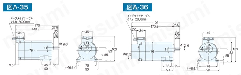 GTR ギアモータ 平行軸・防水ブレーキモータ付（IP65） 軸径12 脚取付 三相:15W/25W/40W 単相:15W/25W外形図