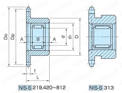 スチール スプロケット アイドラー（シングル） （NIS-S） 外形図