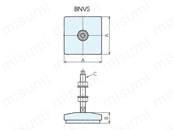 レベリングエレメント BNVS フレキシブル接続の寸法図