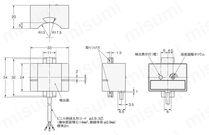 液面レベル検出用静電容量形近接センサ 【E2K-L】 E2K-L26MC□外形図