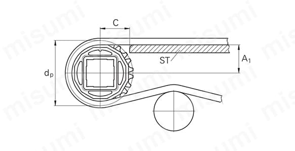 スプロケット軸とスライダーサポートSTの間の距離Cは最短で14mm（0.55”）。