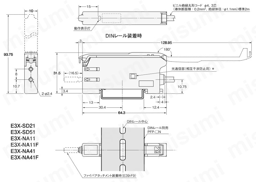 E3X-NA11 2M シンプルファイバアンプユニット E3X-SD/NA オムロン MISUMI(ミスミ)