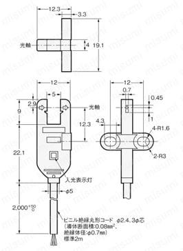 薄型コード引出しタイプフォト・マイクロセンサ（直流光） EE-SX77/87