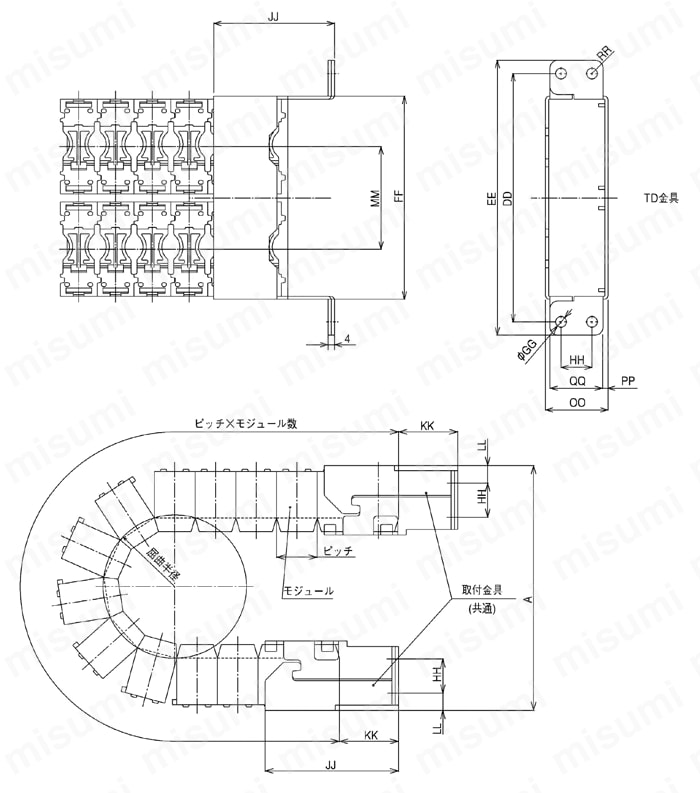 サイルベア用並列端面取付金具　TD形 外形図