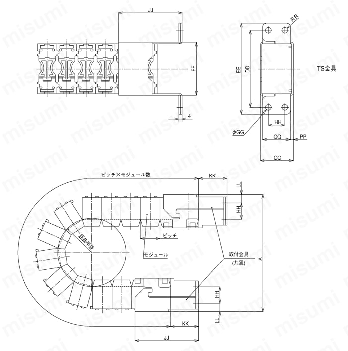 サイルベア用端面取付金具　TS形 外形図