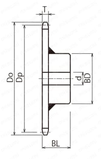 標準スプロケット 100B・C形 セミFシリーズ 軸穴加工済（新JISキー）　B形溶接仕様外形図