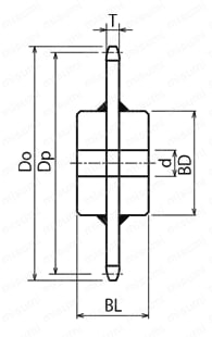 標準スプロケット 100B・C形 セミFシリーズ 軸穴加工済（新JISキー）　C形溶接仕様外形図