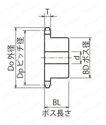 標準2050ニバイピッチスプロケット Sローラ用B形 セミFシリーズ 軸穴加工済 （新JISキー） 外形図