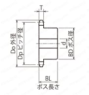 標準2060ニバイピッチスプロケット Sローラ用B形 セミFシリーズ 軸穴加工済 （新JISキー） 外形図