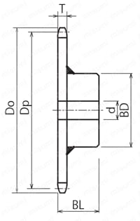 標準2080ニバイピッチスプロケット Sローラ用B形 セミＦシリーズ  軸穴加工済 (新JISキー) 外形図02