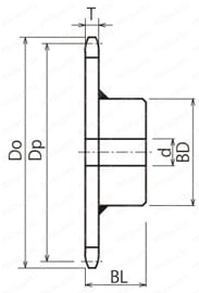 標準2062ニバイピッチスプロケット Rローラ用B形 セミＦシリーズ  軸穴加工済 (新JISキー) 外形図02