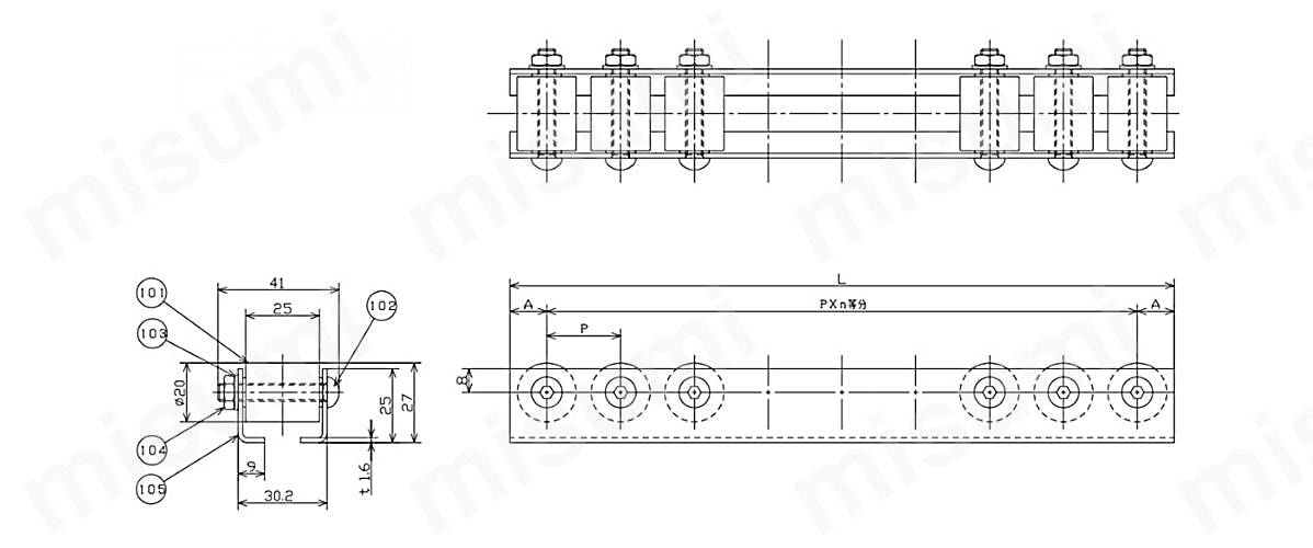 W-2025TS-［1000,1500,2000］L-［25,30,35］P／W-2025TS-［1010-1490/10］L-［25,30,35］P／W-2025TS-［150-990/10］L-［25,30,35］P／W-2025TS-［1510-1990/10］L-［25,30,35］P 寸法図（2）